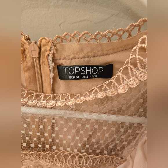 Nude Lace Tiered Ruffle Dress Romantic Cottagecore Style - Picture 6 of 7